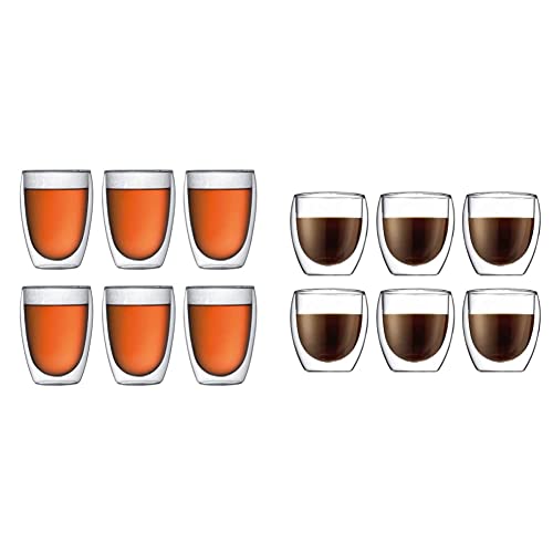 Bodum Pavina - Set de 6 vasos térmicos, 0,35 l, cristal borosilicato, transparentes & Pavina -Set de 6 vasos térmicos, 25 cl, cristal borosilicato, transparentes