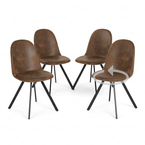 Homy Casa Juego de 4 sillas giratorias de ante para comedor con asiento acolchado, sillas de diseño para sala de estar o cocina, con patas de metal negro, marrón