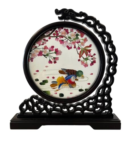 WEALTHCOMING Chinese Silk Artworks,Handmade Double Sided Silk Embroidery Art Painting