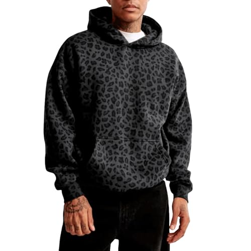 Hoodies for Men Leopard Print Pullover Hooded Sweatshirts Outdoor Casual Trendy Spring Shirt Long Sleeve Fashion Tops