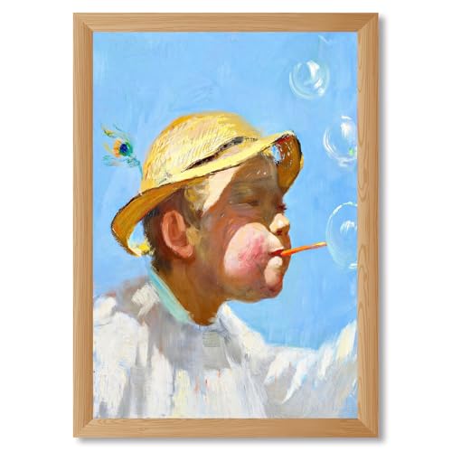 Vintage Man Blowing Bubbles Poster Canvas Print Art Minimalist Aesthetic