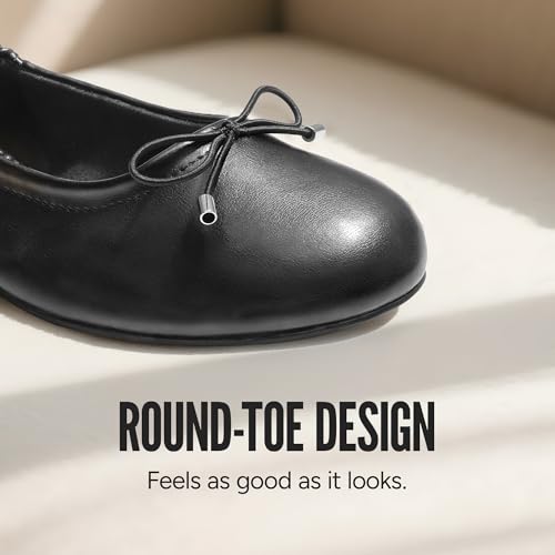 JustFab Women's Shoes Black Flats Shoes Comfortable Ballerina Flats with Bow for Women (Size up)2