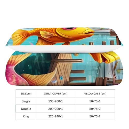 Housse de couette poisson coloré avec impression 3D en microfibre