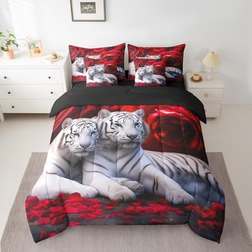 Ensemble literie Erosebridal tigre blanc rose reine 7 pièces drap
