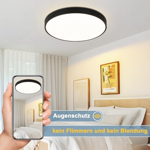 Plafonnier LED plat 37cm noir avec télécommande intensité variable 36W - 7