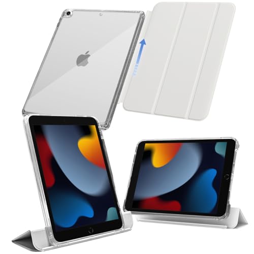 MS factory iPad 9世代 ケース 第9世代 第8世代 第7世代 用 アイパッド 10.2 取り外し可能 軽量 耐衝撃 カバー 縦置き/横置きスタンド ソフトフレーム 背面透明 ホワイトグレー IPD-7-SLD-WGY