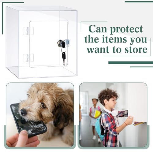 Kolldenn Medicine Lockable Storage Box Refrigerator Lockable Pill Storage Container with Key Acrylic Phone Locker Tablet Locker Holder Cabinet Pill Case Medical Organizer Bin(Clear)