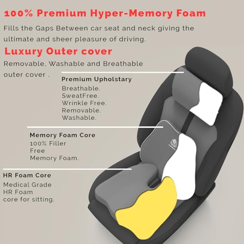 Image of MRRON Memory Foam Posture Corrector Car Seat Cushions Combo | Orthopedic Backrest, Coccyx Cushion & Neckrest | Ergonomic Lumbar Comfort Seat Cushion | Reduces Sciatica, (Grey, Slim backrest)