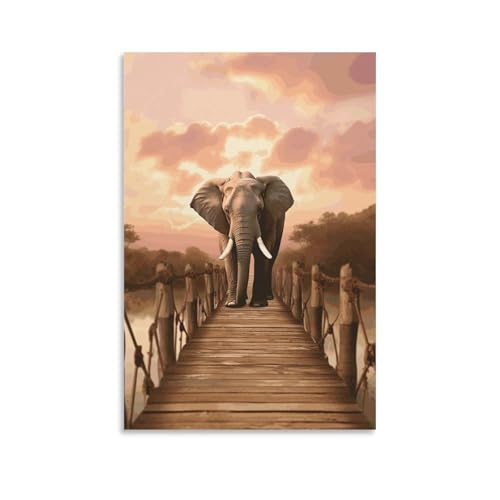 Éléphant sur un pont œuvre d'art de salon en toile premium