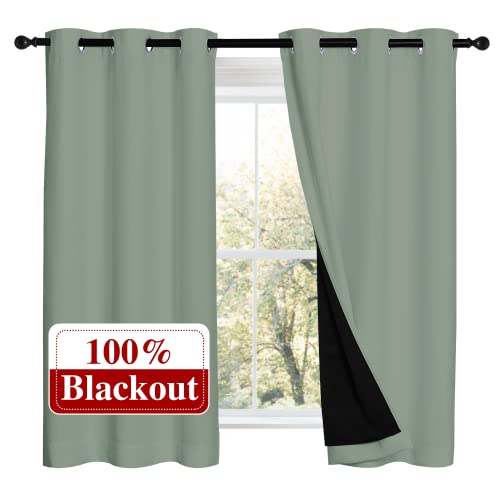 Image of NICETOWN 100% Blackout Curtains 54 inches Long, Double-Deck Completely Blackout Window Treatment Thermal Insulated Lined Drapes for Small Window (Greyish Green, 1 Pair, 42 inches Width Each Panel)