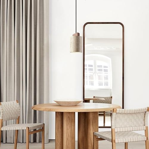 Cylindrical Natural Stone Pendant Light with E26/E27 Wood Base Lamp Single Heads Bedroom Decorative Hanging [2]