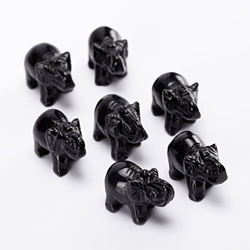 YWG Black Obsidian Elephant 1.5 Inches Statue Crafts Natural Stone Carved Figurine Chakra Carving Stones Healing Reiki