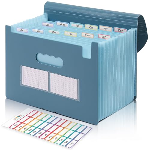 SKYDUE Accordion File Organizer, Expanding File Folder with 13 Pockets, Portable Document Paper Bill Receipt Organizer, Home School Office Supplies, Letter A4 Size Haze Blue