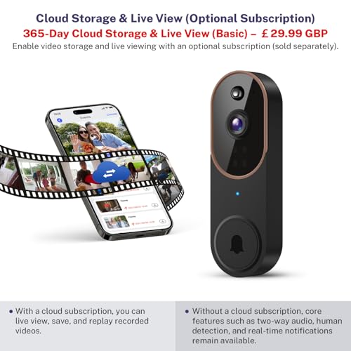 FineLuck Timbre de video WiFi inalámbrico con timbre, detección humana IA, conversación bidireccional, Wi-Fi 2.4G, almacenamiento en la nube, vigilancia interior y exterior, funciona con pilas - imagen 6