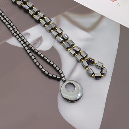 Uarein Magnetic Lymph Detox Necklace For Women Men,Lymph Drainage Hematite Magnetic Therapy Necklaces,Magnetic Slimming Necklace Set Anti Swelling Necklace (Round) #TOP3