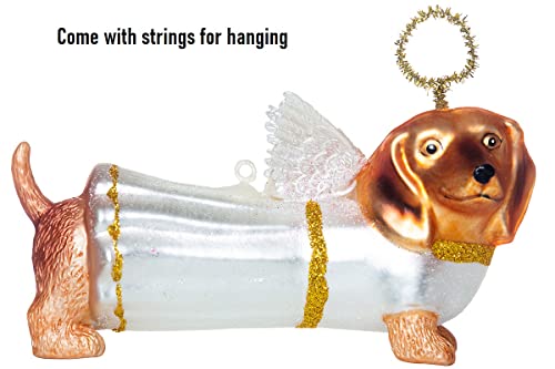 2 Pack Hand Blown Glass Dachshund Ornament, Hand Painted Glass Angel Dachshund Christmas Ornaments, Super Cute Glass Dachshund Ornaments For Christmas Tree #TOP3