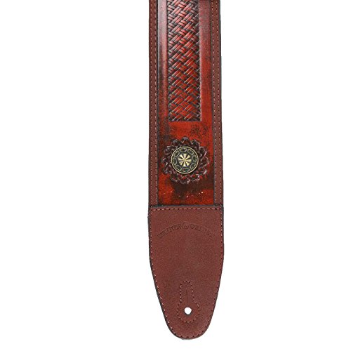 Walker & Williams Ge-104 antique en bois d’acajou estampée Sangle rembourrée avec Laiton Conchos - Les Beatles, Paul McCartney, John Lennon, RIngo Starr, George Harrison Walker & Williams Ge-104 antique en bois d'acajou estampée Sangle rembourrée avec Laiton Conchos – Image 5