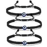 EDMIRIA Evil Eye Turkey Eyes Bead Nazar Dhaga Black Red Blue Thread Adjustable Bracelet Friendship Band for Men Women Nazar Bracelets (Black-3 Pack)
