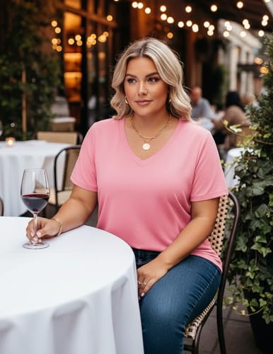 Image of ForHailey Women's Plus Size Short Sleeve Tee Shirt V Neck Basic Ladies Loose Fit T Shirt 1X-5X