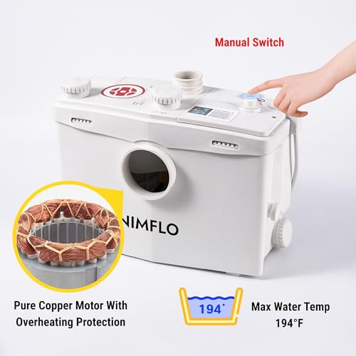 Image of 1500W Upflush Macerator Toilet Pump with Heavy-Duty Grinding Blade, 2800GPH Sewage Pump System, 32.8FT Lift, 4 Water Inlets & Dual Outlets for Basement Bathroom, Sink, Shower, Laundry