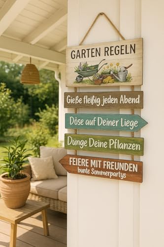 KAMACA Garten-Regeln Holzschild mit Sprüchen Vintage Deko-Schild mit...