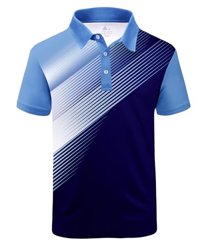 ZITY Mens Golf Shirt Short Sleeve Sport Moisture Wicking Performance Print Golf Polo Shirts for Men Collared Casual T-Shirt Sapphire Blue Large