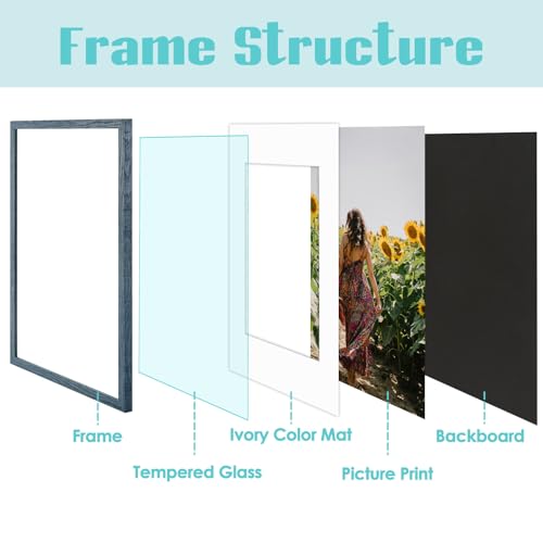 Image of Frametory, 16X24 Picture Frame Display 12X18 with Mat or Without Mat, Horizontal or Vertical Wall Poster Frame with High Definition Glass, Wide Molding, Perfect for Home Decorate (Blue, 2 Pack)