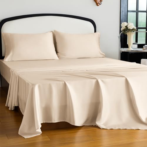 Homilay Queen Size Tencel Lyocell Cooling Sheets, Silky Soft Sheet Set with 16 Inch Deep Pocket,...