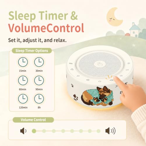 Image of Kipcush White Noise Machine for Baby & Adults, Sleep Sound Machine with 30 Soothing Sounds, 8-Color Night Light, Memory Function, White Noise for Sleeping, Nursery, Office, Travel, Relaxation