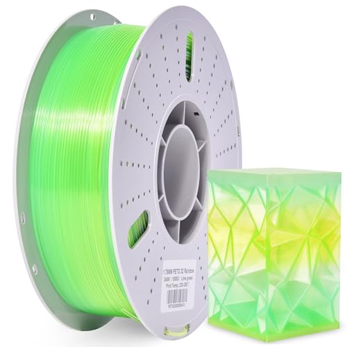 Image of PINBALL PETG Rainbow 3D Printer Filament 1.75mm, Multicolor Transparent PETG Filament, Accuracy + /- 0.02 mm, 1kg Spool (2.2lbs), Lime Color