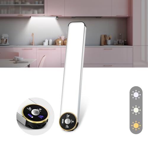 50 LED Motion Sensor Under Cabinet Lights, 3-Color Dimmable, Rechargeable 1600mAh Battery, Digital Display, 10 Inch Wireless Closet Lighting for Kitchen & Indoor Use Silver - 10 In 1 Pack