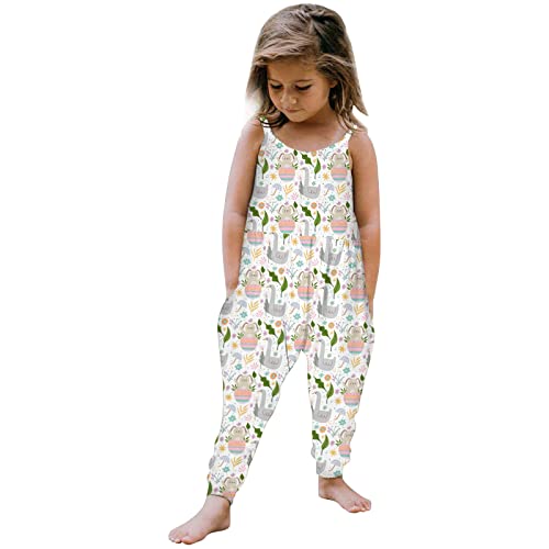 Mono de bebé para niñas y niños, 1 pieza, diseño floral, dibujos animados, conejito de Pascua, con correa, pelele de verano, ropa, beige, 2-3 años