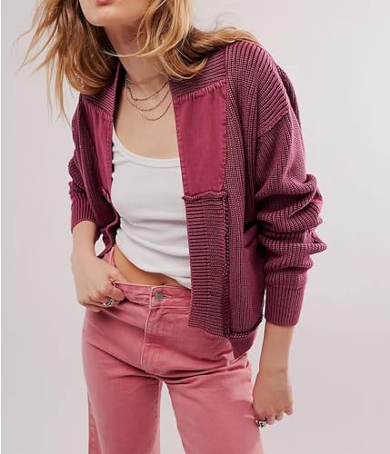 Image of Womens Cropped Cardigan Sweaters Y2k Open Front Cardigans Long Sleeve Oversized Fall Sweater Trendy