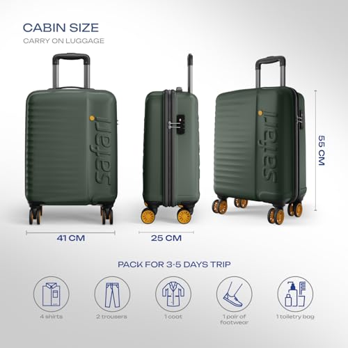 Image of Safari Cabin Insignia 8 Wheels 55cm Size Trolley Bag, TSA Lock, Hard Case Polycarbonate, 360º Wheeling Carry-on Luggage, Travel Bag, Suitcase for Travel, Trolley Bags for Travel, Deep Forrest
