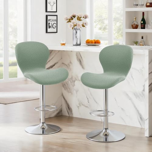 Image of Gollense Bar Stool Covers with Backs, Set of 4 Stretch Jacquard Barstool Seat Covers, Washable Swivel Pub Counter Height Chair Slipcover Protector for Home Kitchen Cafe (T-Shaped Jacquard-Green)