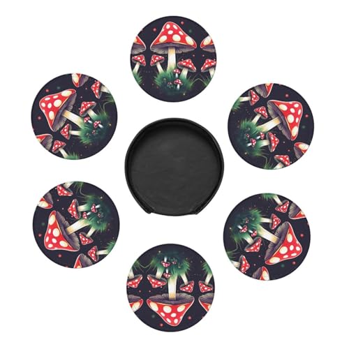 Dessous de verre champignons magiques en polyuréthane x6 - 8