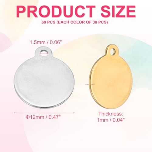 Chapas metálicas en blanco PATIKIL, 60 piezas de acero inoxidable oro y plata con agujero 2