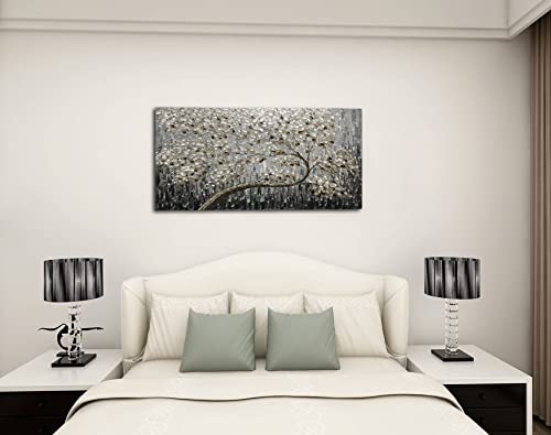 Tiancheng Art, 24 X 48 Inch Modern Abstract Flower Art Wood Frame Canvas Acrylic Oil Painting Hand-Painted Black Gray Wall Art Living Room and Bedroom Decoration Ready to Hang by Tiancheng - Used condition - Image 6
