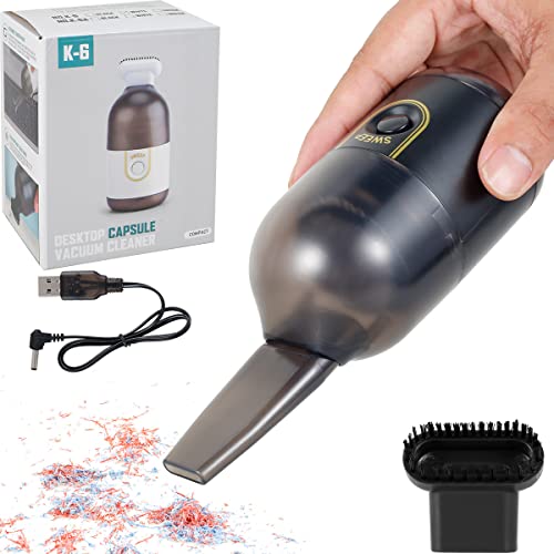 2200 pa Desktop Vacuum Cleaner USB Rechargeable Mini Table Dust Sweeper with Brush Handheld Keyboard Vacuum Cleaner Cordless Silent Desk Dust Cleaner for Home Office Car (Black)