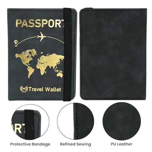 Image of Storite 2Pk RFID Blocking PU Leather Passport Holder,14.8x11Cm,Dark Grey | Travel Wallet , Document Organiser, For Men & Women