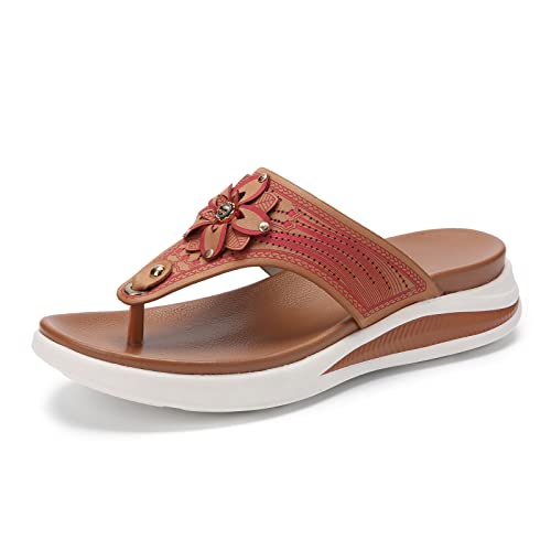 Camfosy Tongs de Plage pour Femmes, Chaussures Été avec Fleur Slip on Pantoufles Sandales à Bout Ouvert à Semelle Plate et Souple Semelle Tongs Confortable Bout Ouvert pour Plage Cover
