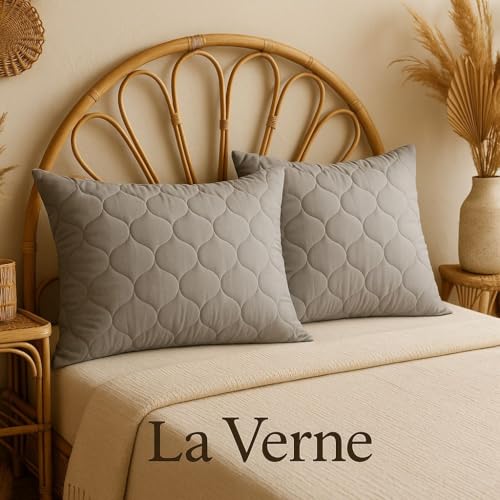 Image of LA VERNE Microfiber Virgin Microfibre Blown Technology Filled Luxurious Anti Bacterial Cloth Sleeping Pillow Pack of 2 (27X16 Inch) (2, Greyy, 27.5X17)