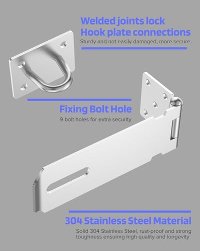 YogePote Door Lock Hasp Latch, 5 Inch Stainless Steel Hasp Lock, Door Padlock Clasp Hasp Latch Lock with Screws, Gate Lock Hasp Latch for Outside Doors, Sheds, Fence, Cabinets, Lockers (Silver -1pc) - Image 5