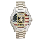 Special Design Military US Army Veteran and American Flag Custom Men's Stainless Steel Analog Watch