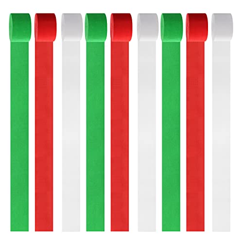 Image of Red-Green White Party-Decorations Christmas Streamers - 9 Rolls New Years,Winter Decor Crepe Tissue Paper Streamer Banners,Mexican Italian Wedding Birthday Baby Bridal Shower Garland Panduola