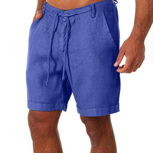 HAOLEI Pantalones Cortos Hombre Ofertas,Algodón y Lino Pantalon Corto Hombre Casual de Cintura Elástica con Cordón Sueltos Cómodo Pantalón Cortos de Playa con Bolsillos Transpirables Jogging Pants