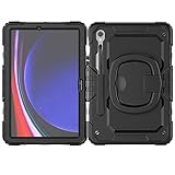 VFBDJKsbdh for Samsung Galaxy Tab S10 FE 10,9 Zoll (SM-X520/X526B) 2025 Hülle mit Stifthalter + Displayschutzfolie, robuste Ganzkörper-Schutzhülle, drehbarer Griff, Silikonhülle(Black)