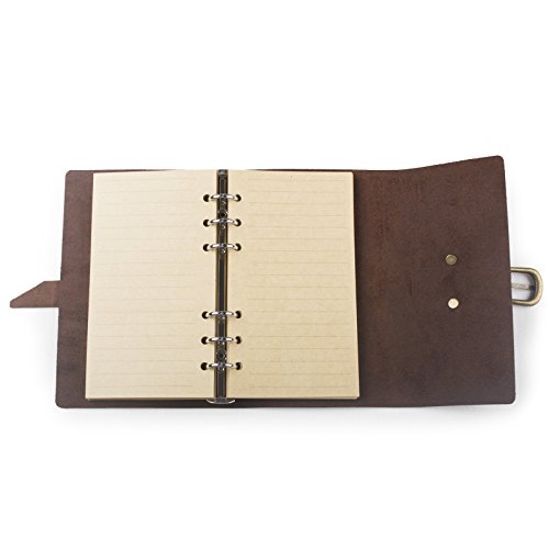 Classic Refillable Leather Journal With Strap Buckle Loose Leaf Binder Blank Lined Craft Paper 3.75 X 6.75 Inches With Gift Box (Dark Coffee & Lined Craft Paper) #TOP5