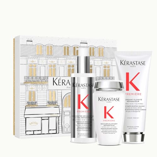 KÉRASTASE Première - Coffret Trio - Cheveux Abîmés - Enrichi en Acide Citrique et Glycine - Répare dès la Première Utilisation - Pré-Shampoing, Shampoing et Après-Shampoing