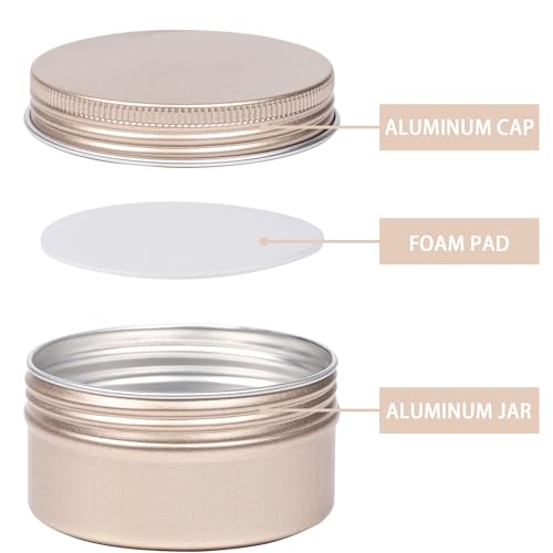 112 Pack 4oz/120ml Screw Top Aluminum Tin Jars with Screw Lids and Blank Labels - Refillable 120ml Metal Containers for Lip Balms, Candles, Salves, Spices, Crafts (Champagne)3